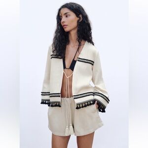 New ZARA Fringed Cuffs Passementerie Long Sleeve Jacket